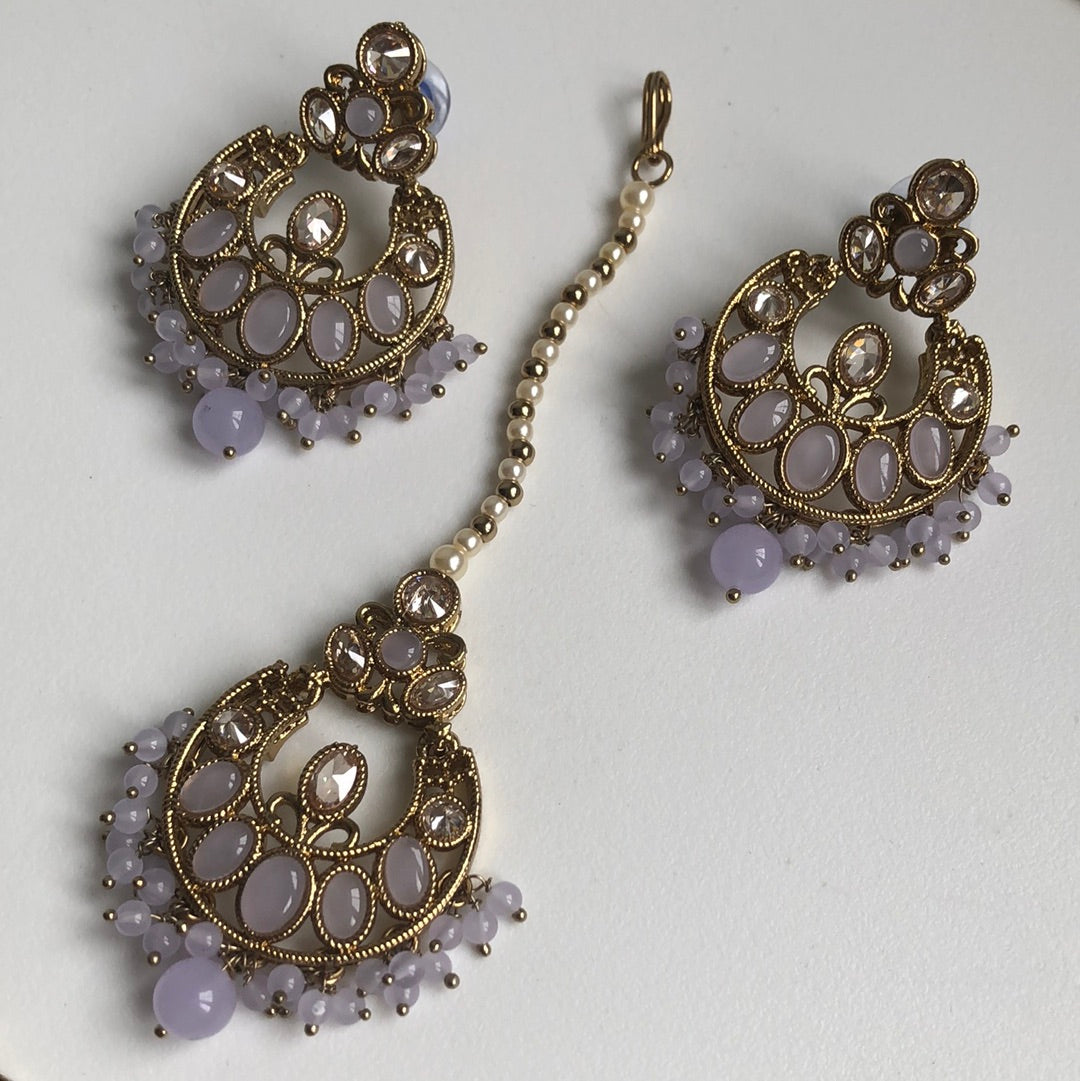 Lavender Elegant Necklace Earring Tikka Set