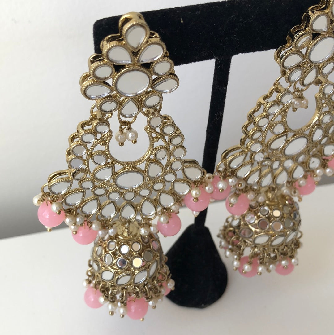 Mirrored Pink Pearl Jumke Earrings