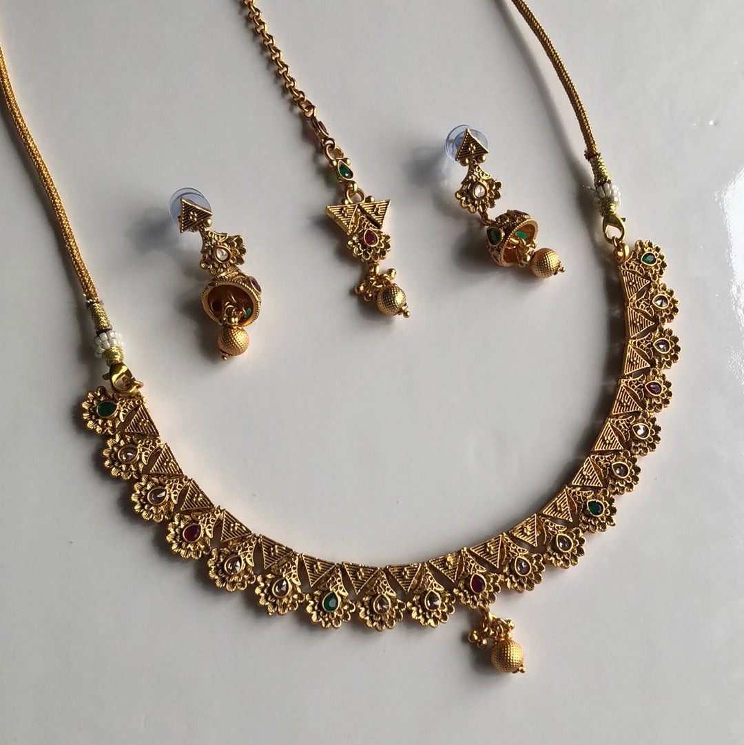 Antique Gold Necklace Earring Set
