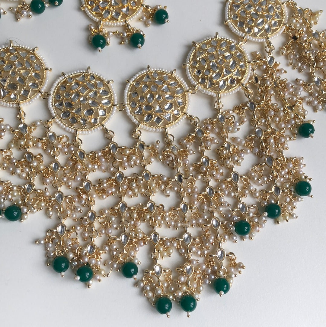 Circle Waterfall Emerald Green Necklace Earring Set