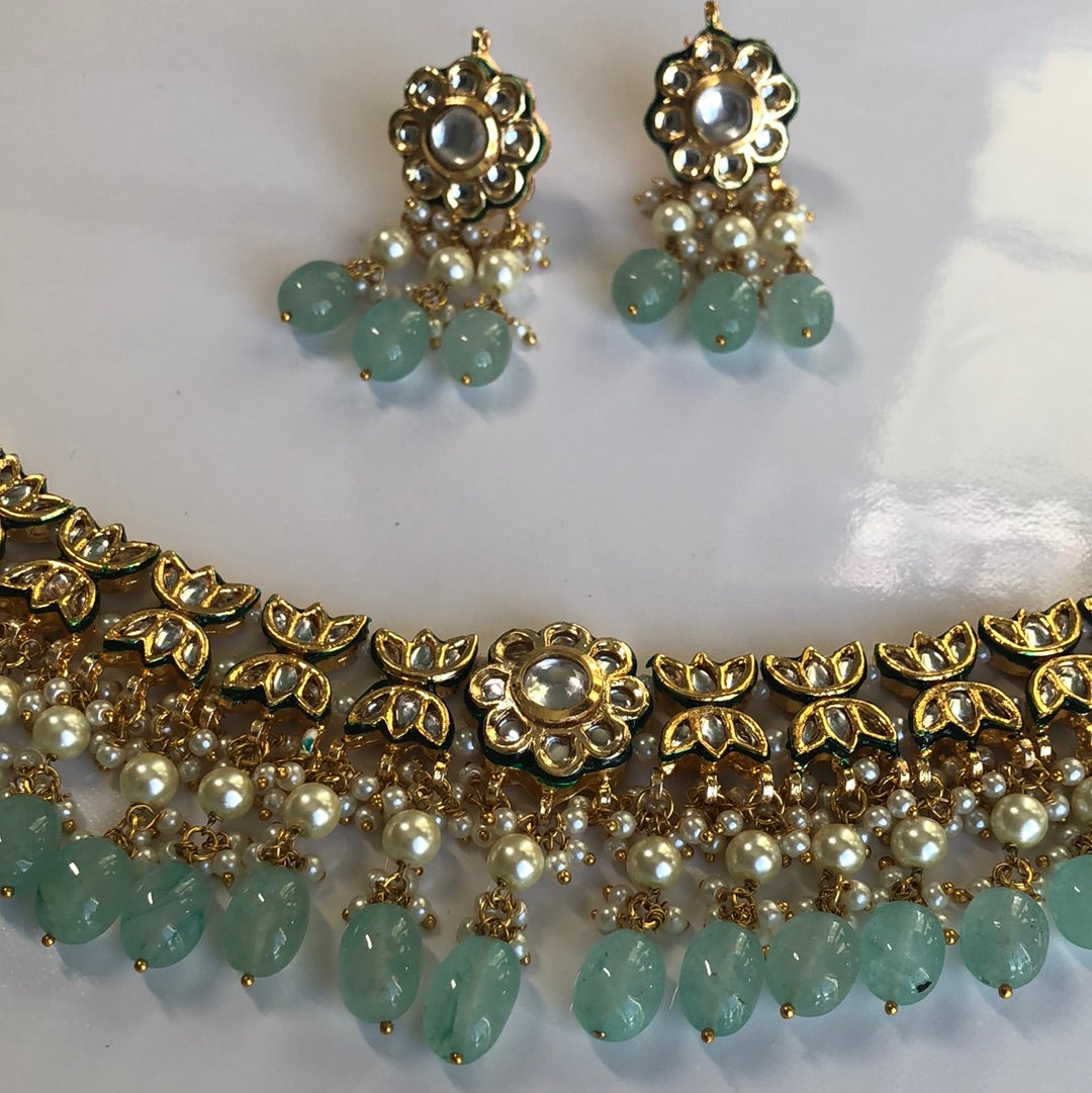 Green Blue Kundan Necklace Set