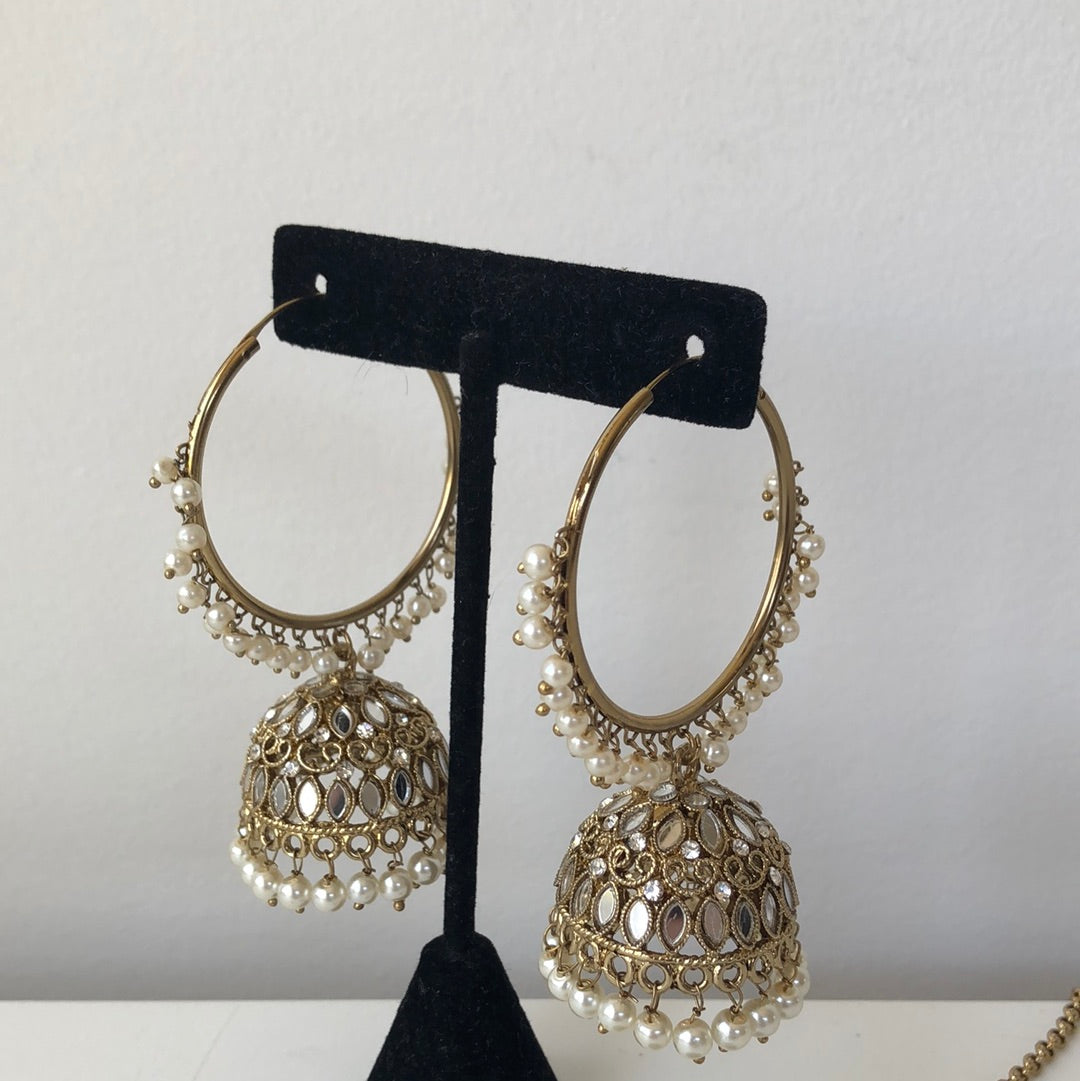 Mirrored Gold Pear Jumke Earring Tikka Set