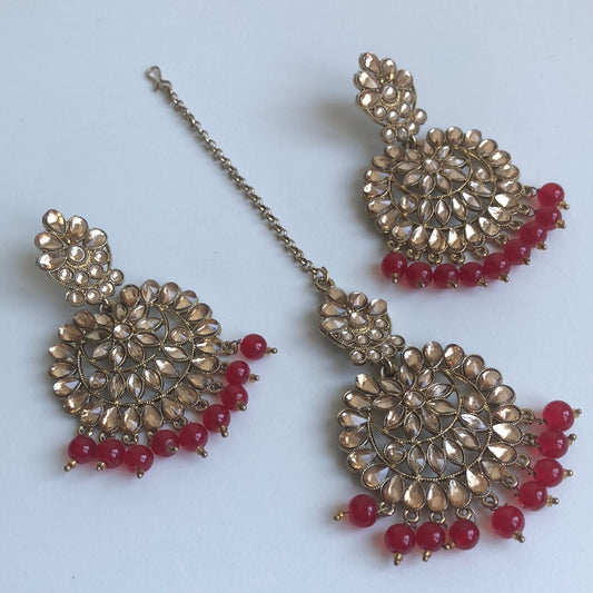 Red gold Earring Tikka Set