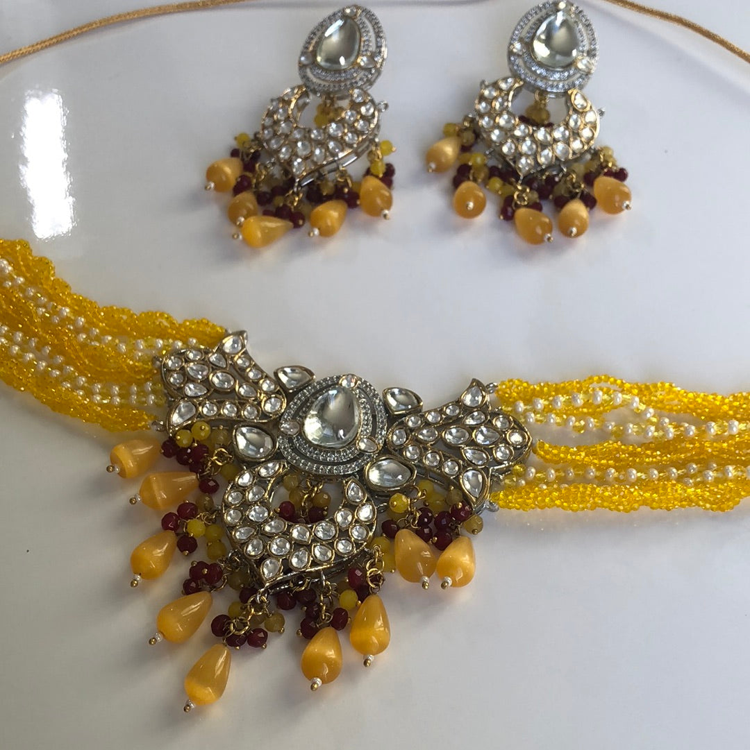 Yellow Magenta Kundan Showstopper Set