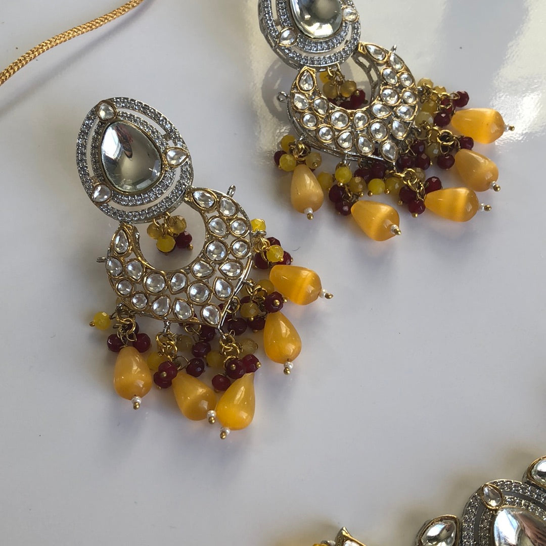 Yellow Magenta Kundan Showstopper Set