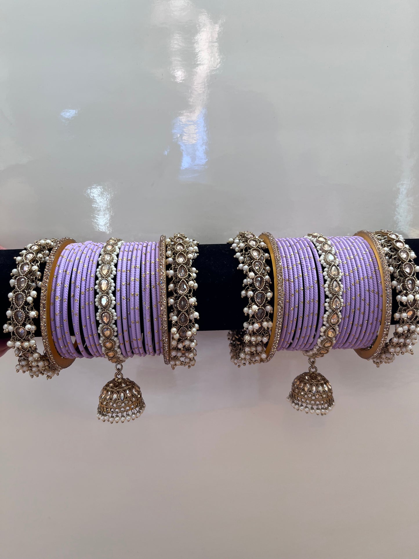 Lavender Polki Jumke Bangle Set