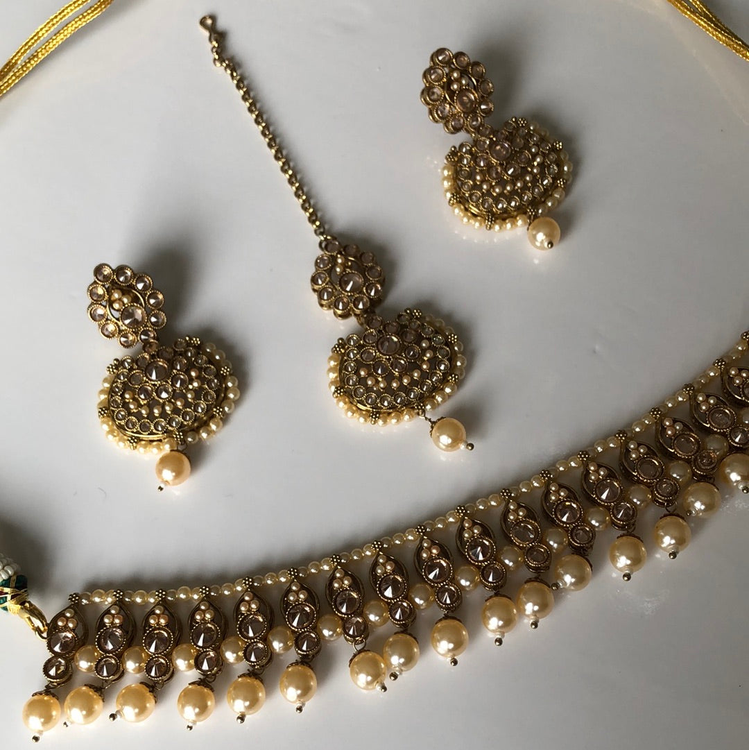 Drop Gold Necklace Earring Tikka Set