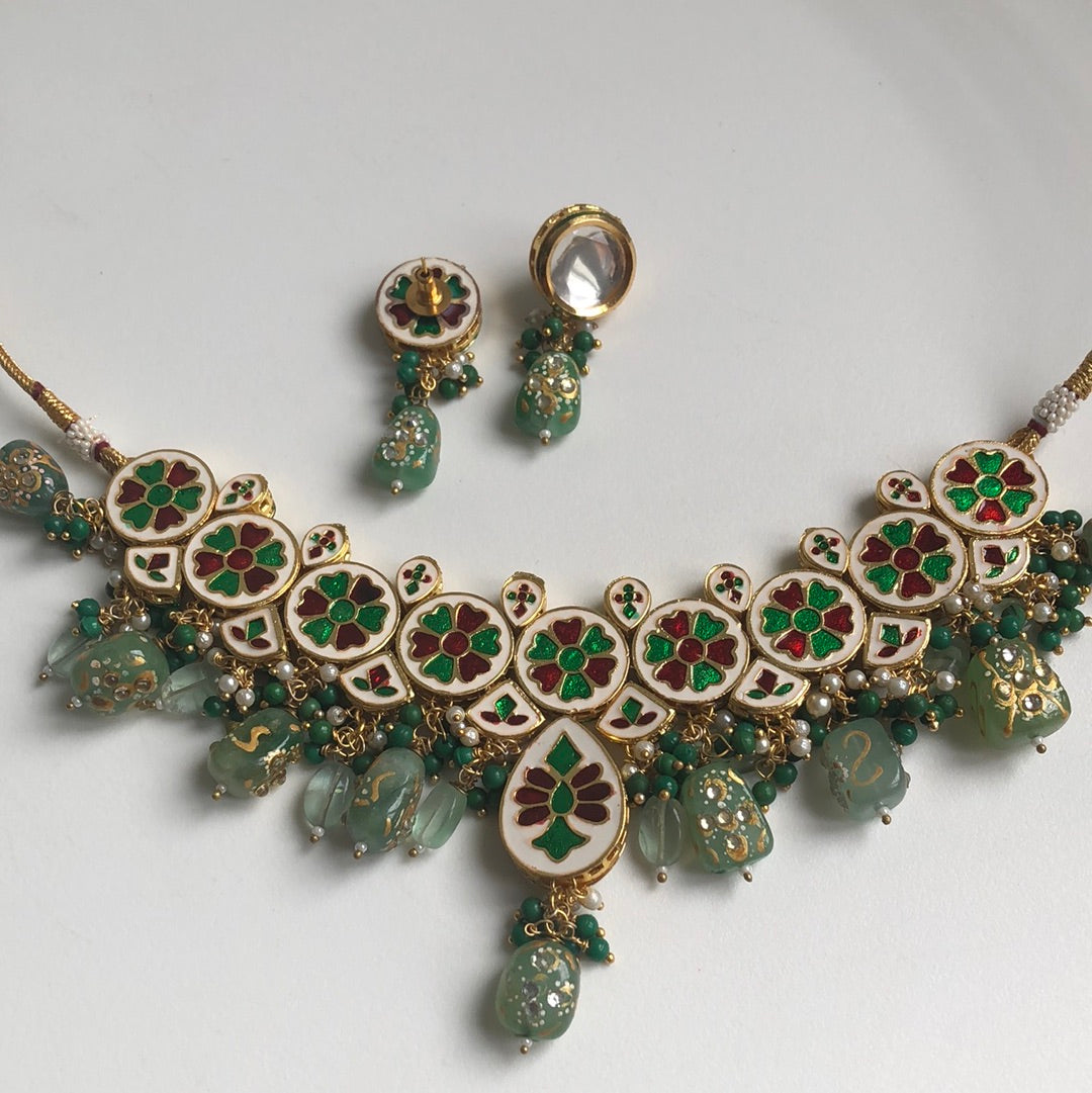 Sage Green Kundan Necklace Earring Set