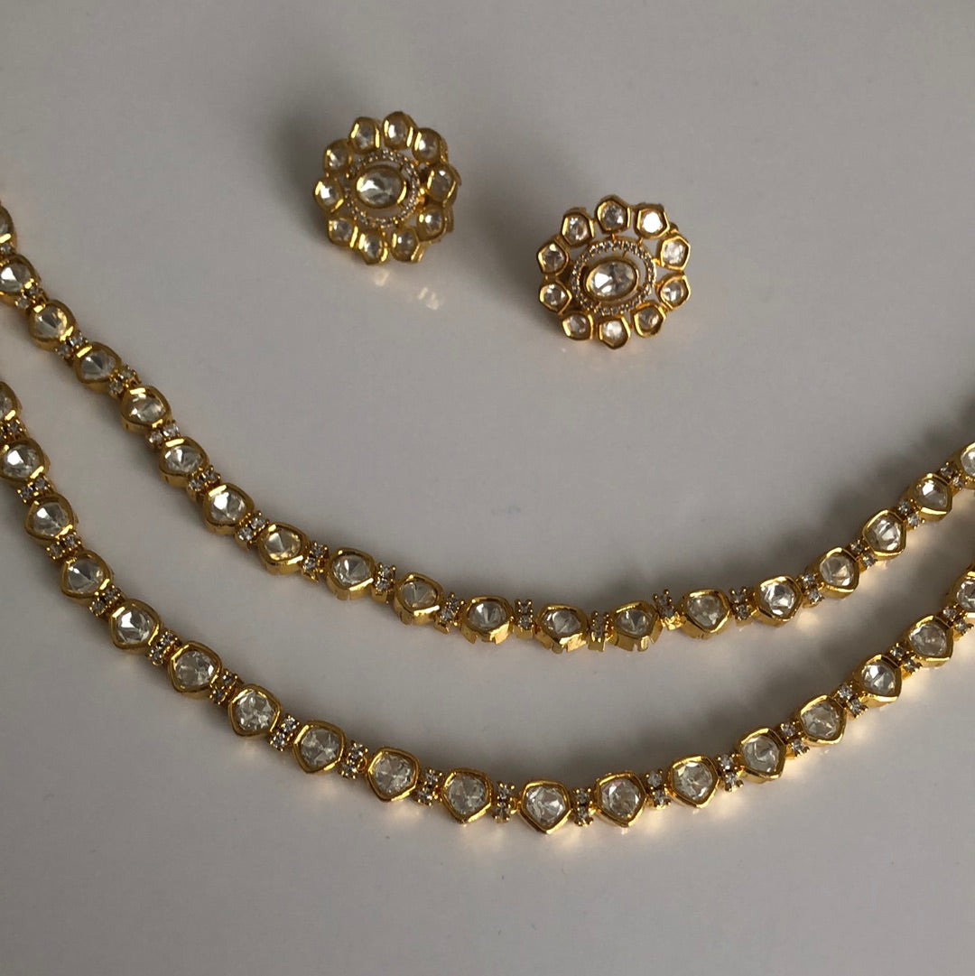 Gold Plated Double Strand Necklace Earring Set