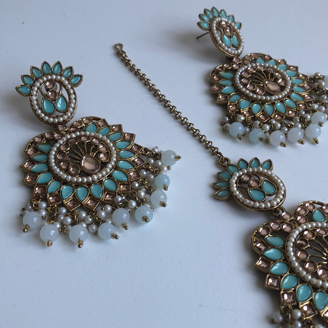 Two Tone Blue Earring Tikka Set