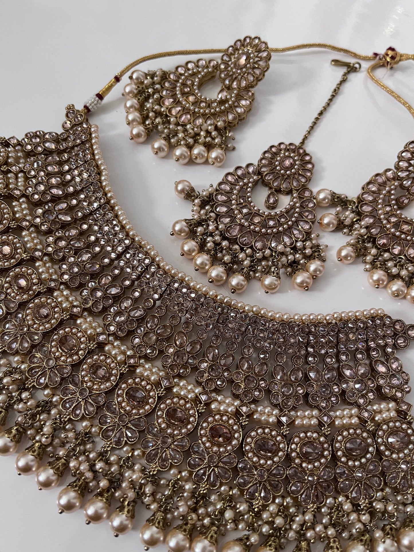 Gold Polki Bridal Necklace Earring Tikka Set