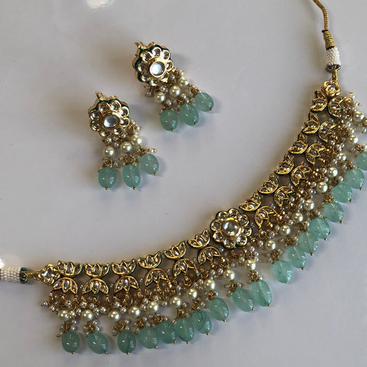 Green Blue Kundan Necklace Set