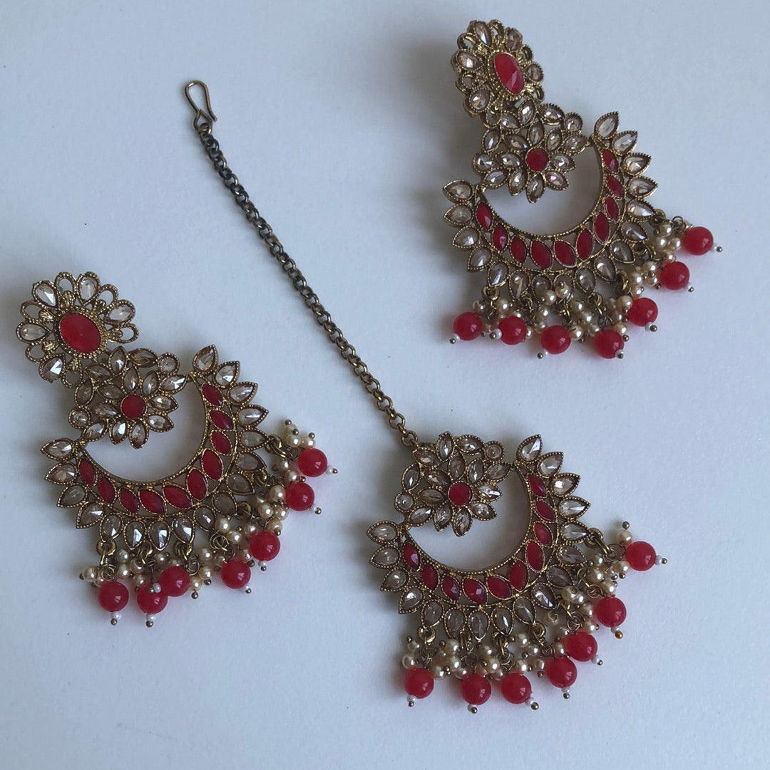 Red Earring Tikka Set