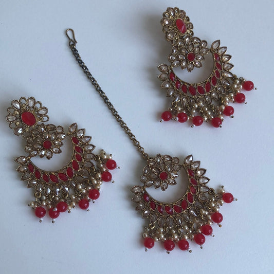 Red Earring Tikka Set