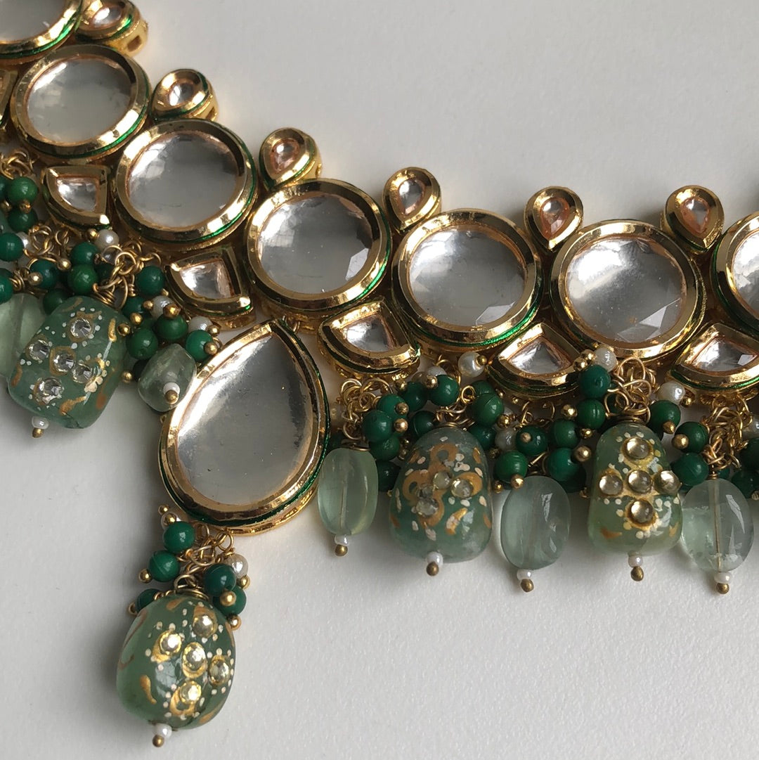 Sage Green Kundan Necklace Earring Set