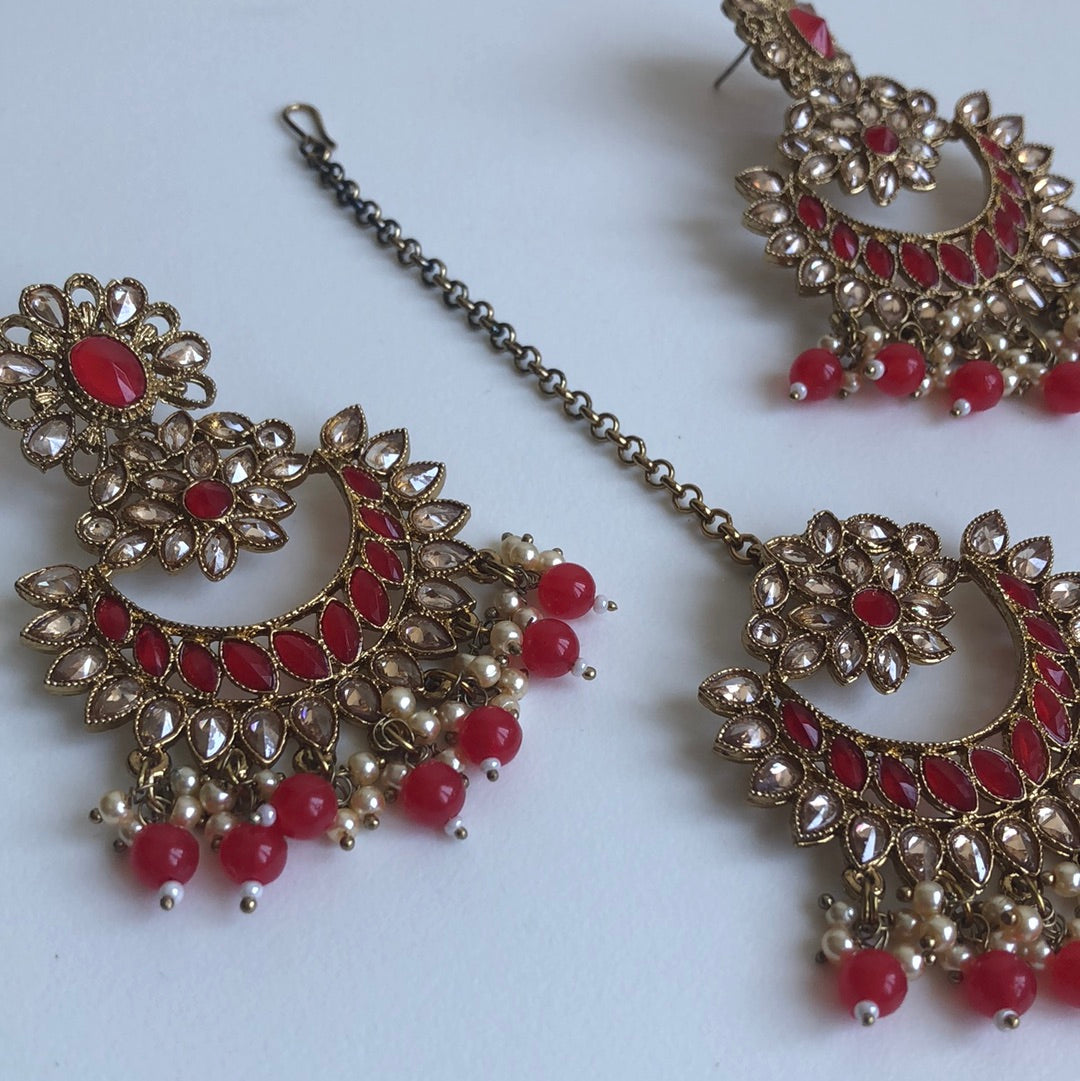 Red Earring Tikka Set