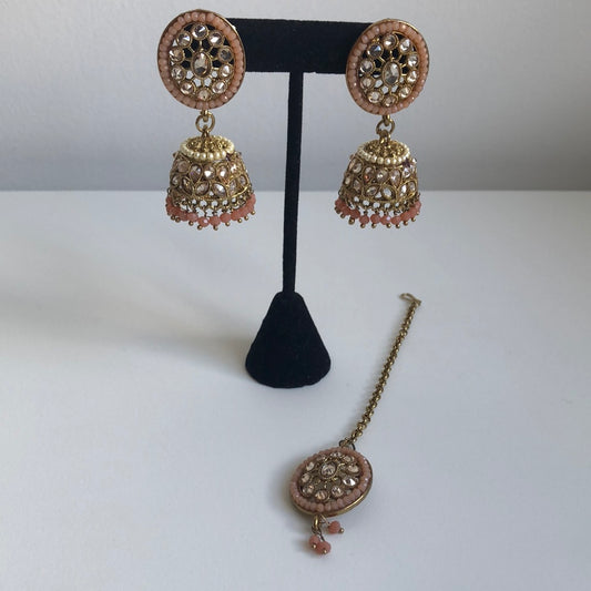 Pink Blush Jumke Earring Tikka Set