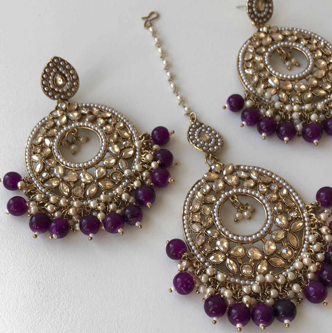 Purple Drop Earring Tikka Set