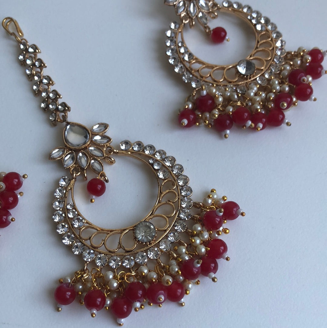 Crystal Red Earring Tikka Set