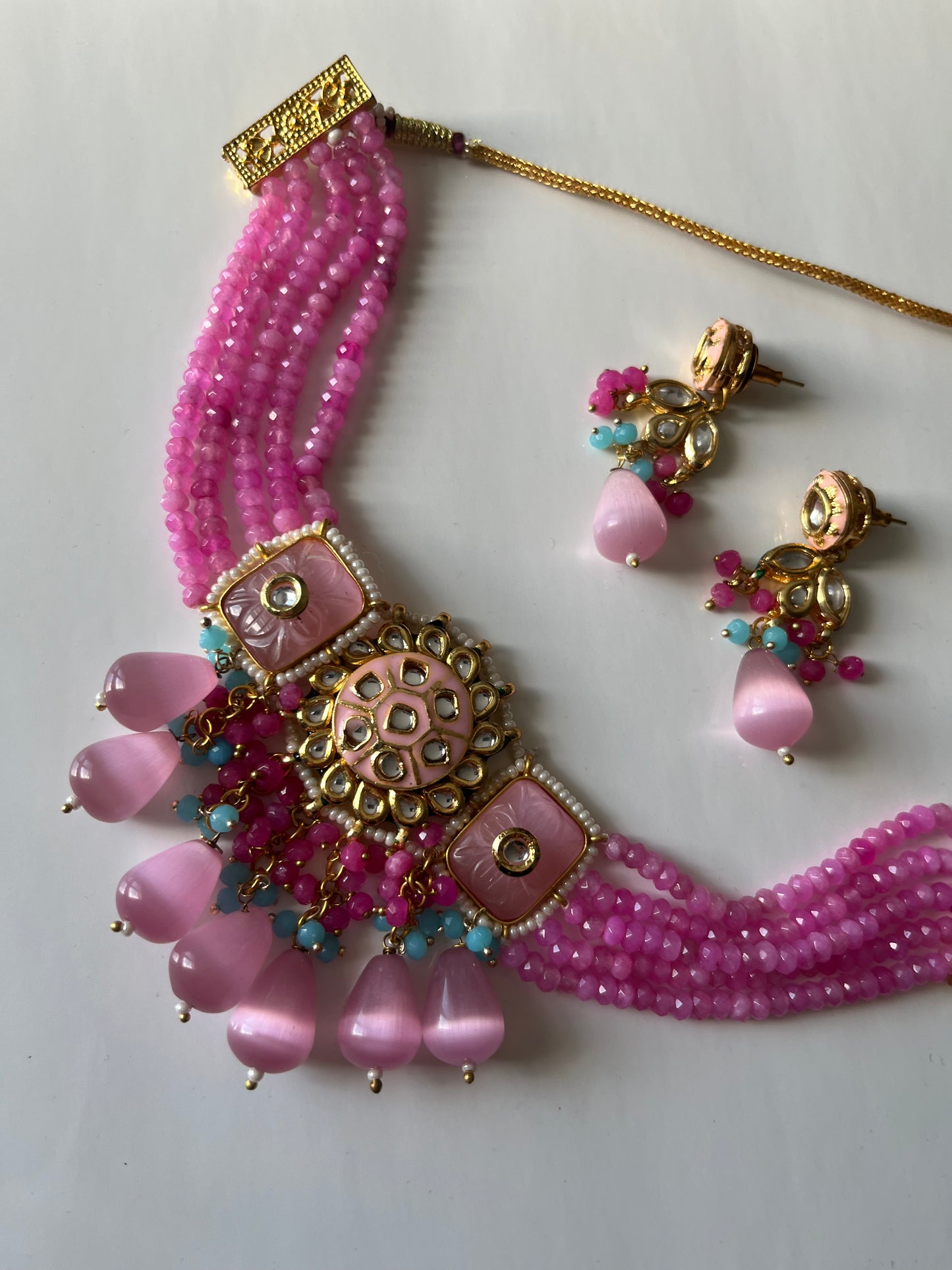 Barbie Pink and Blue Kundan Choker Set