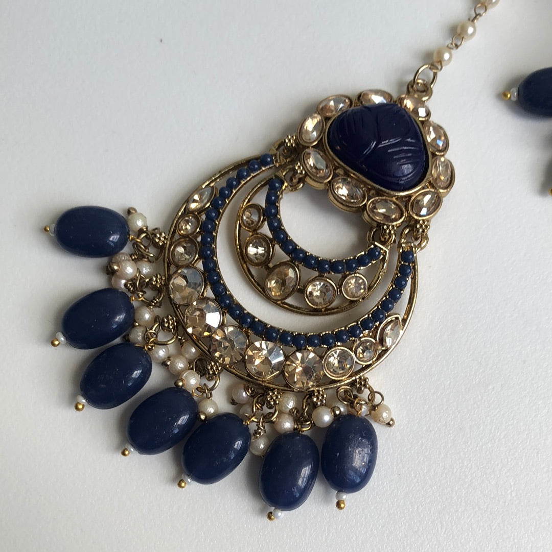 Navy Blue Jumke Earring Tikka Set