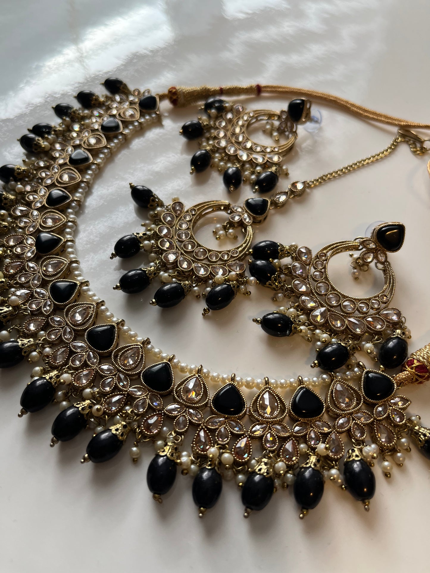 Black Polki Necklace Earring Tikka Set