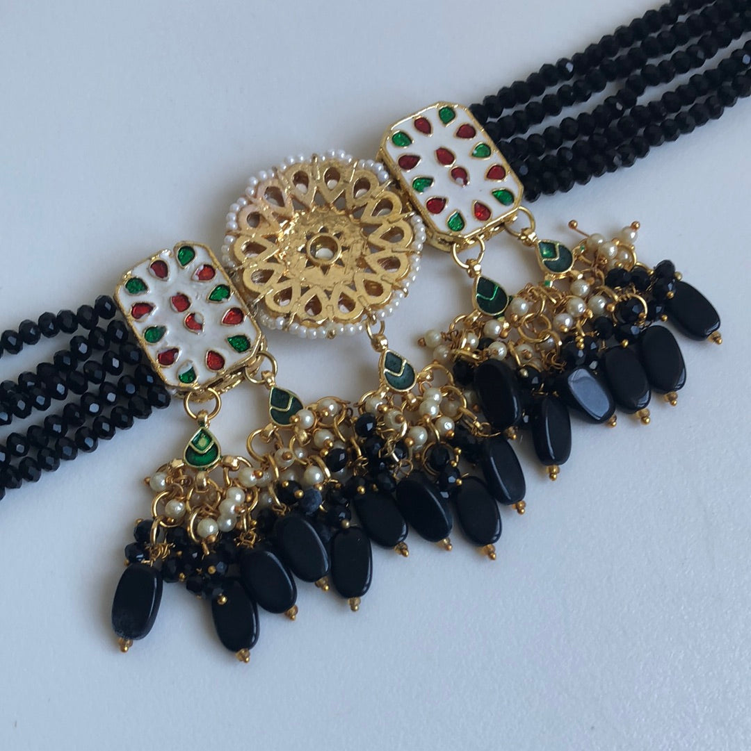 Black Choker Necklace Earring Set