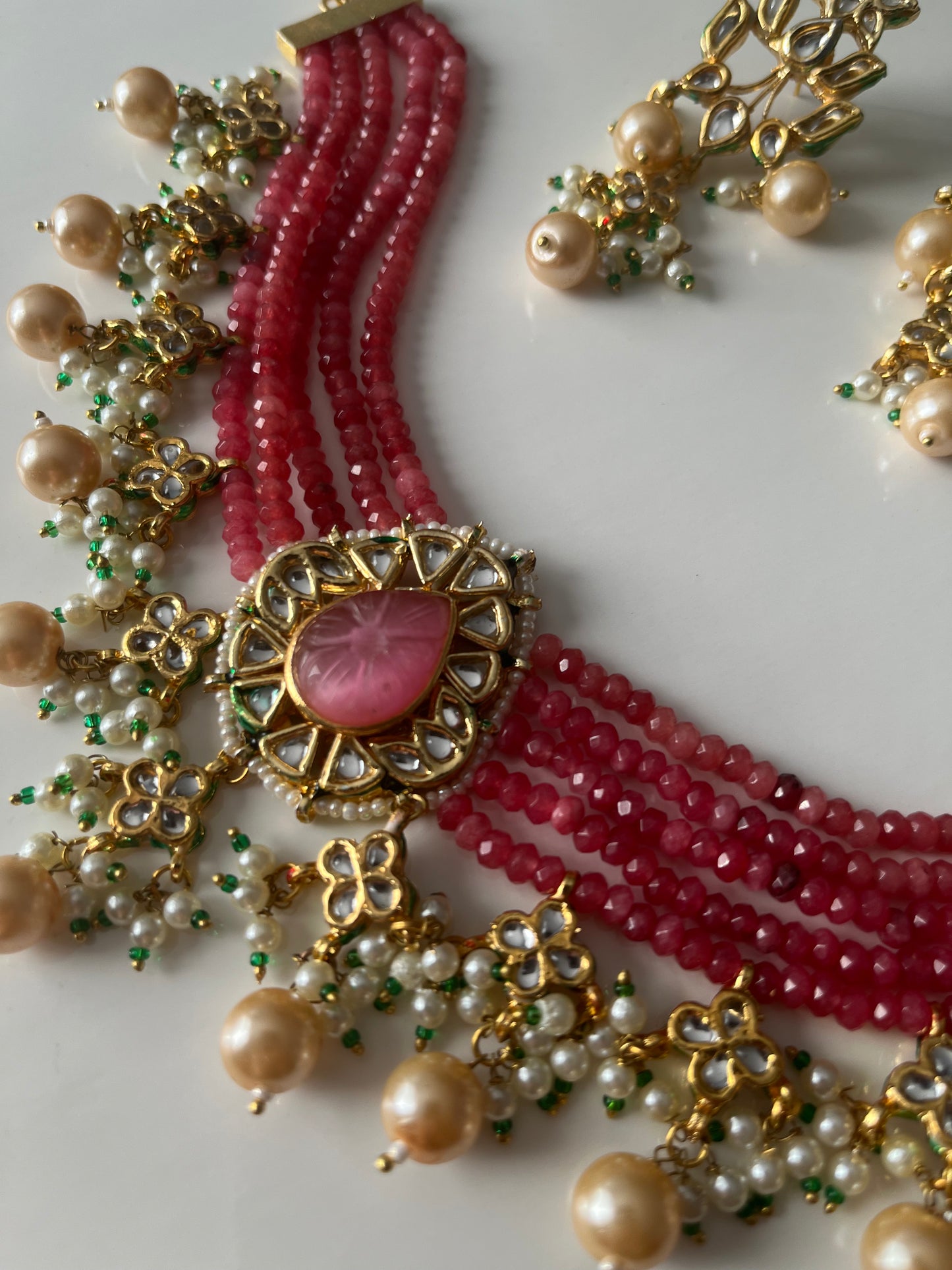 Pink Kundan Pearl Set