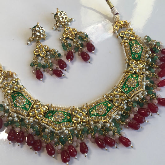 Red Green Pink Necklace Set