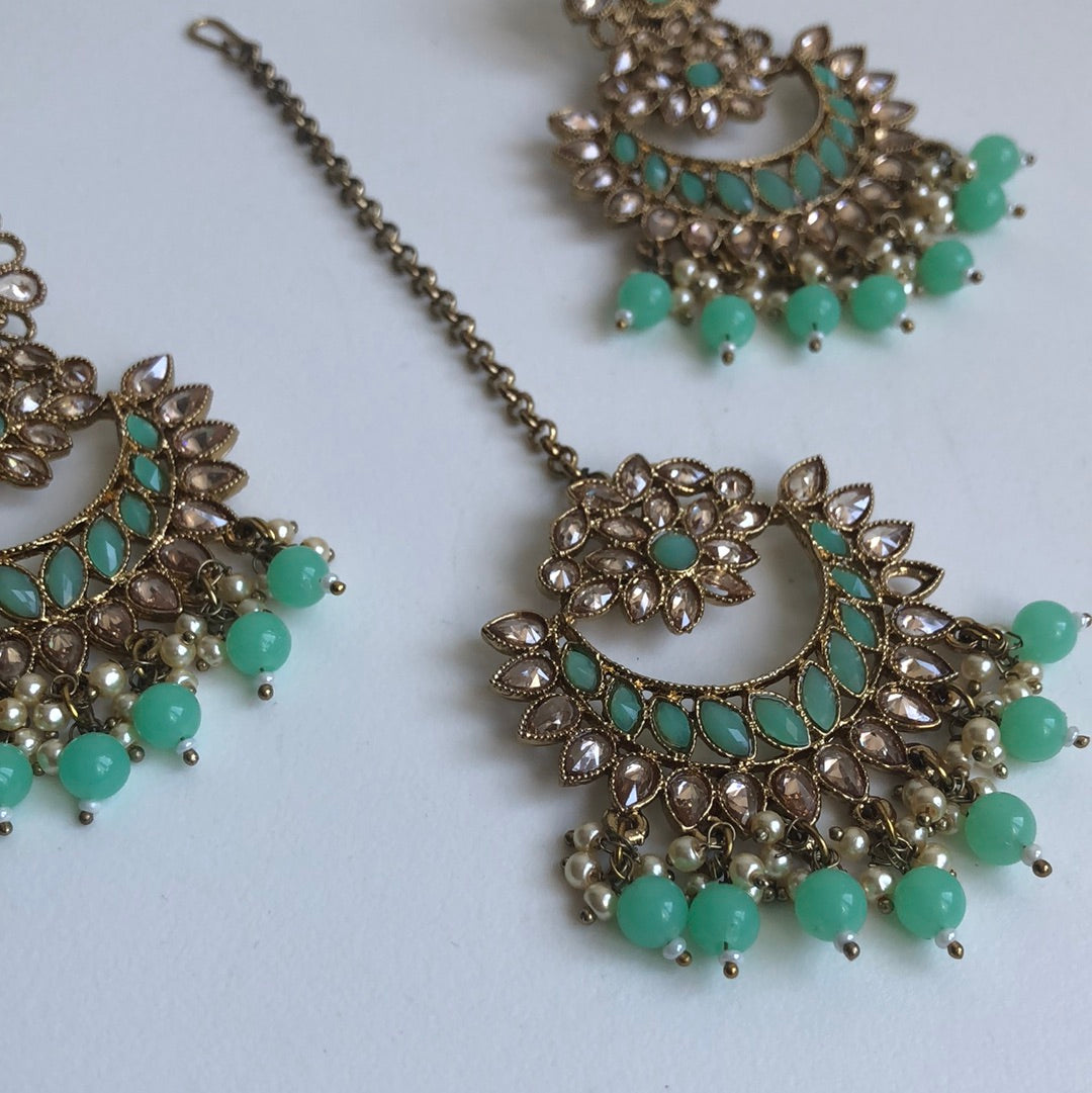 Neon Green Drop Earring Tikka Set