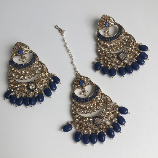 Navy Blue Gold Crystal Chandelier Earrings