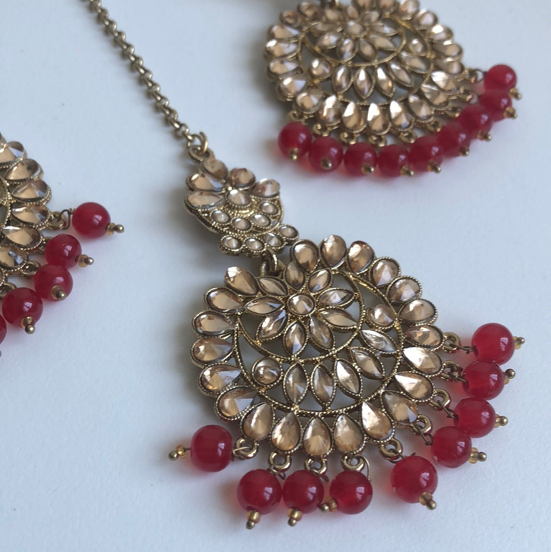 Red gold Earring Tikka Set