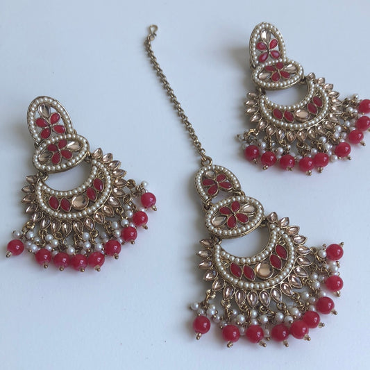 Red Drop Earring Tikka Set