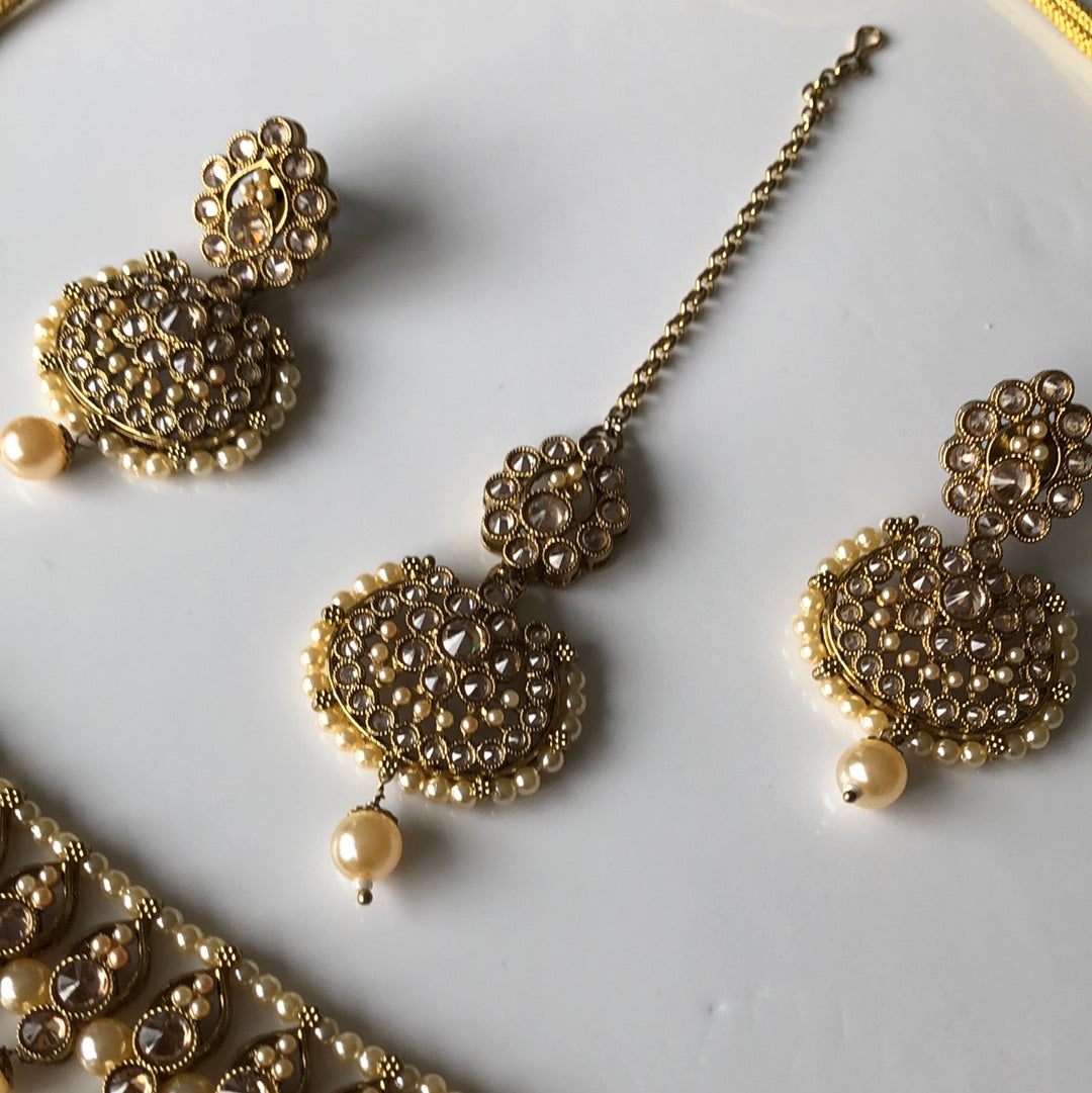 Drop Gold Necklace Earring Tikka Set