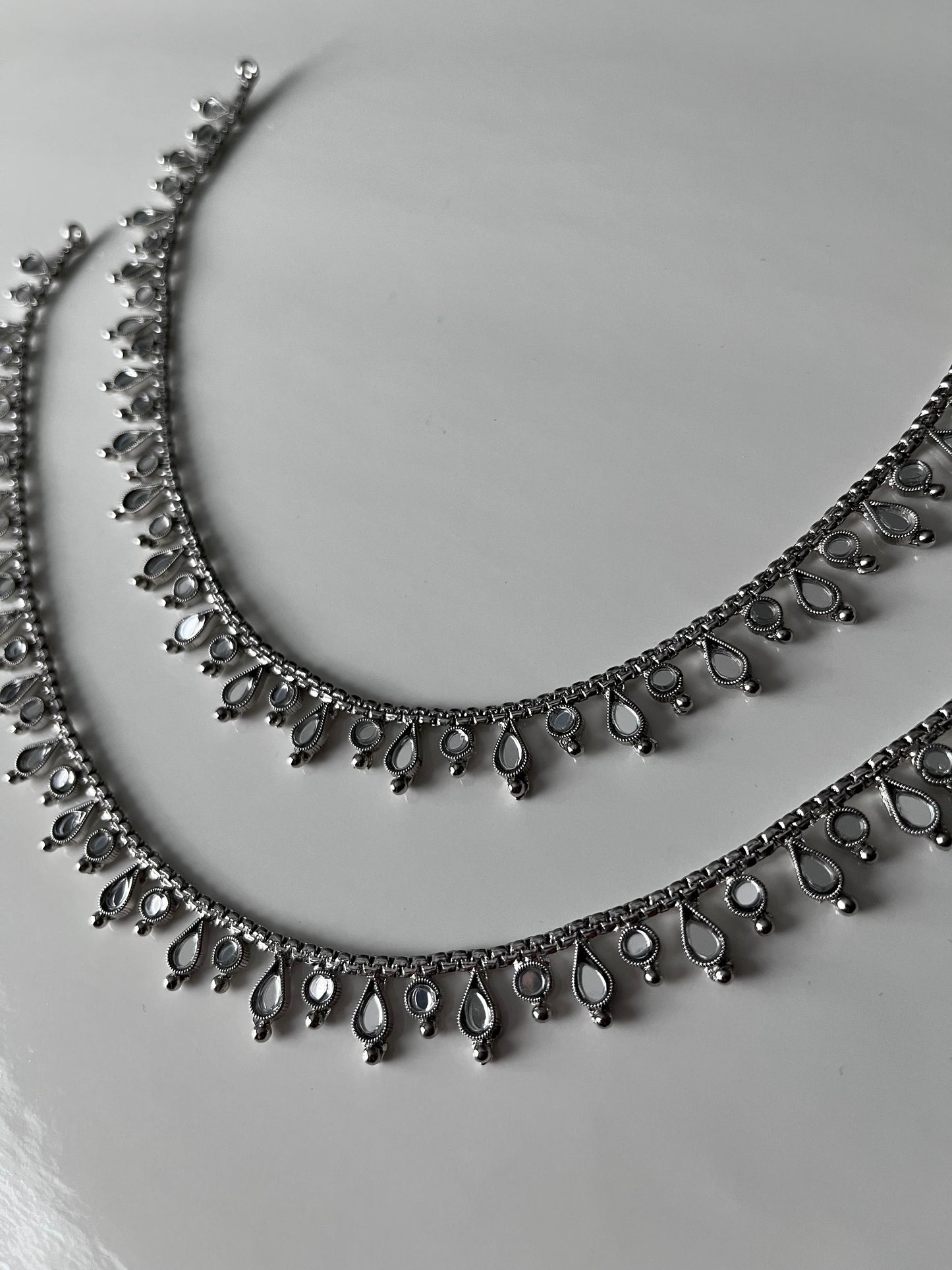 Silver Mirror Anklets Jhanjar