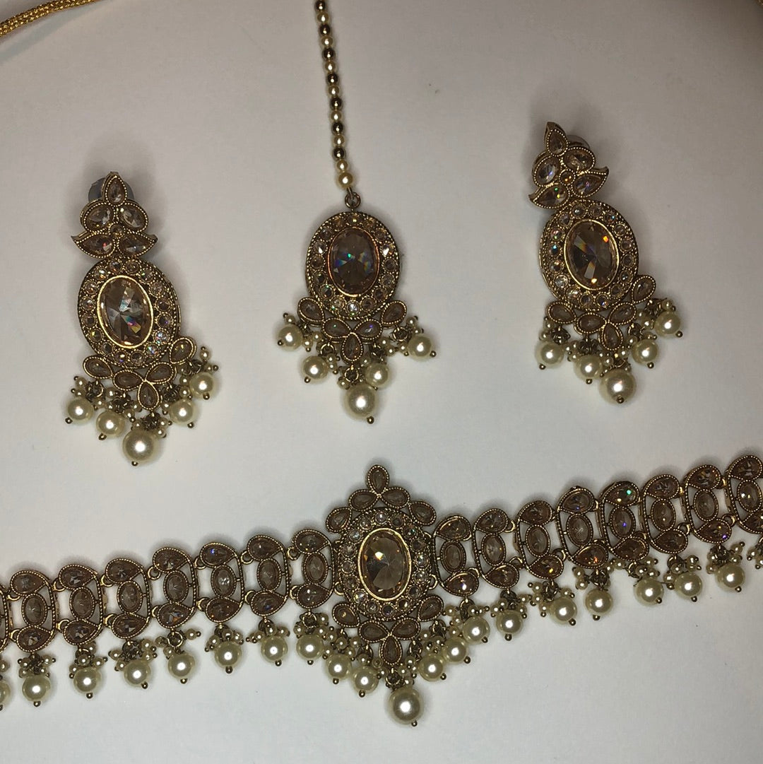 Polki Gold Oval Choker Set