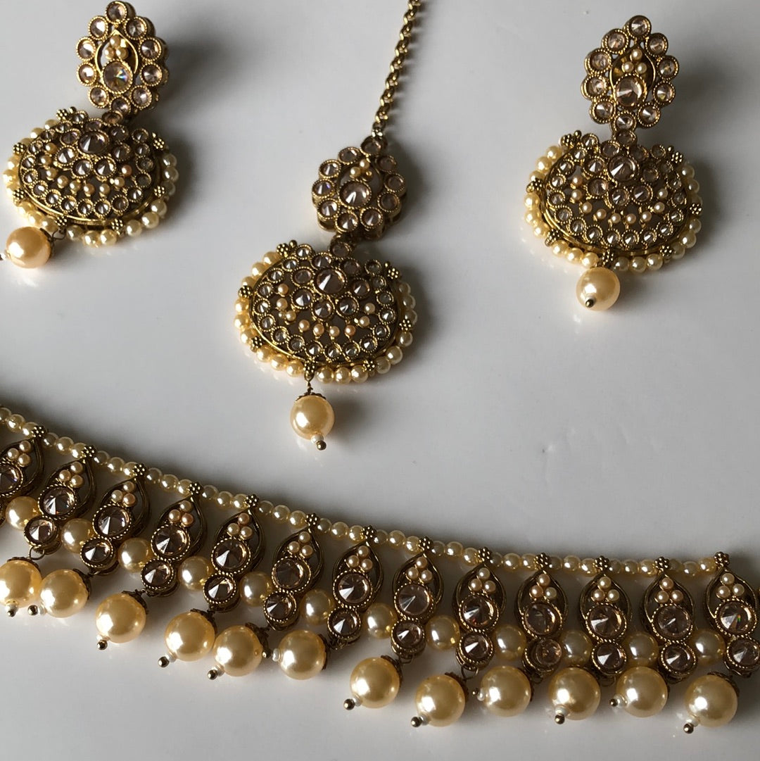 Drop Gold Necklace Earring Tikka Set