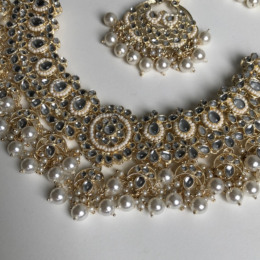 Pearl Light Gold Necklace Earring Tikka Set