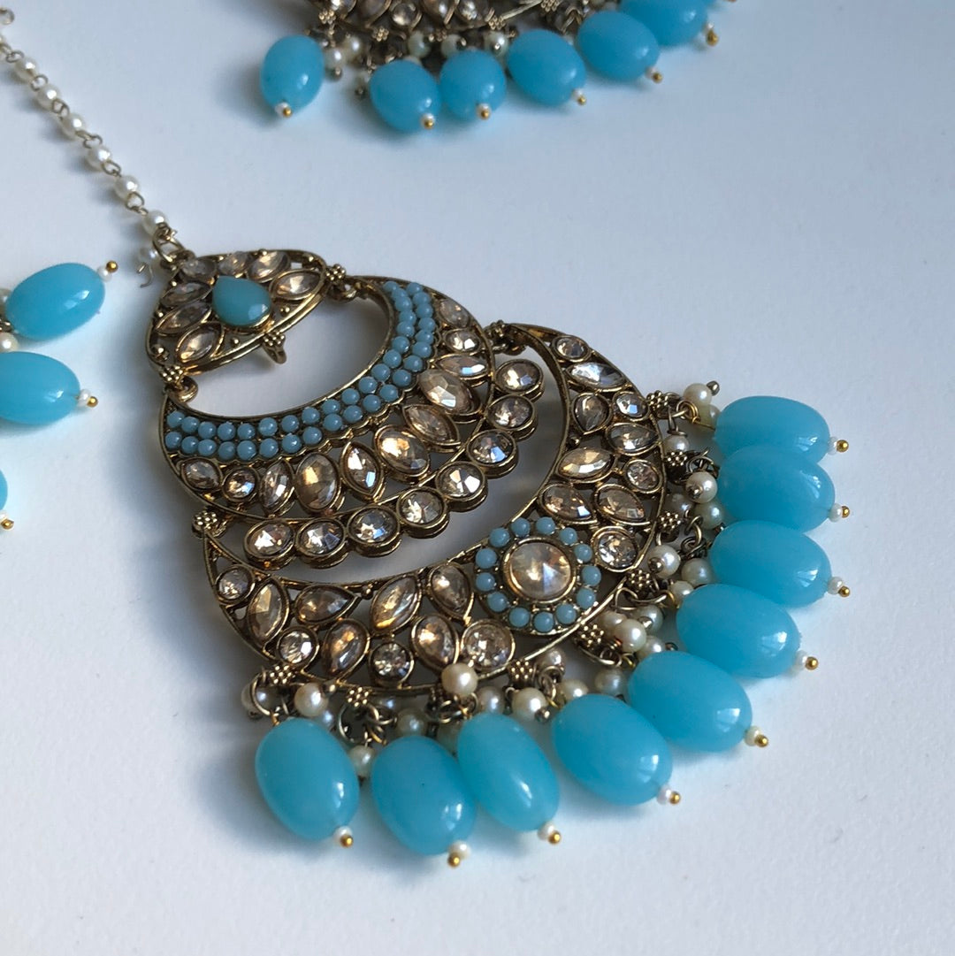 Aqua Blue Earring Tikka Set