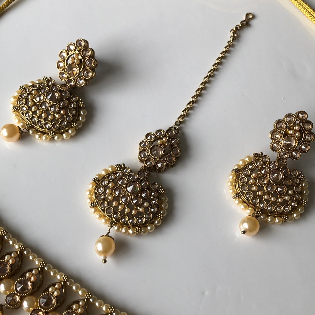 Drop Gold Necklace Earring Tikka Set