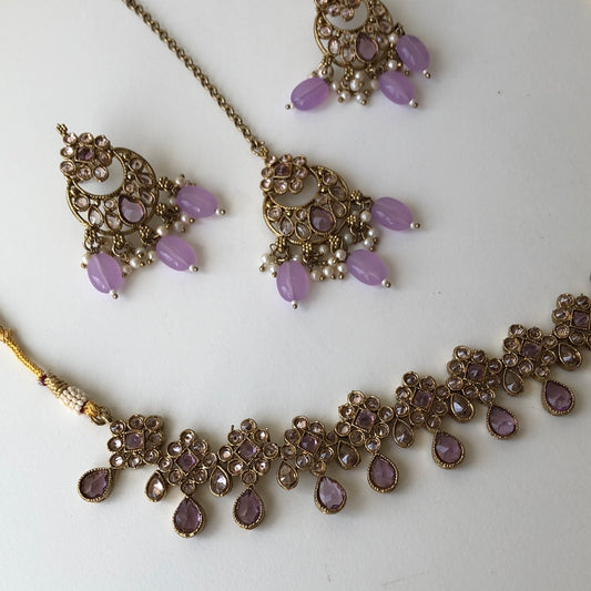 Lavender Necklace Earring Tikka Set