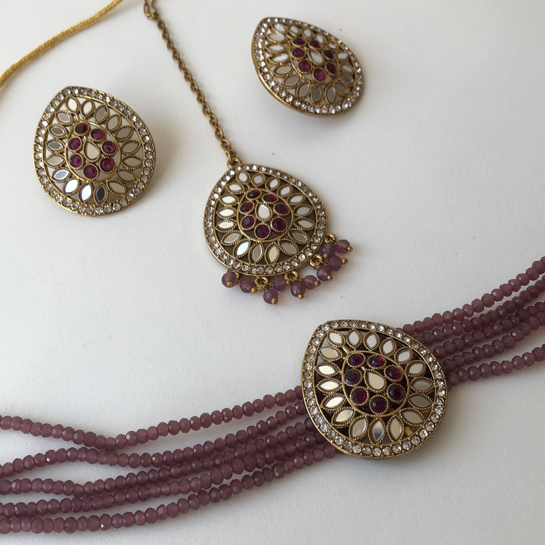 Lavender Choker Earring Tikka Set