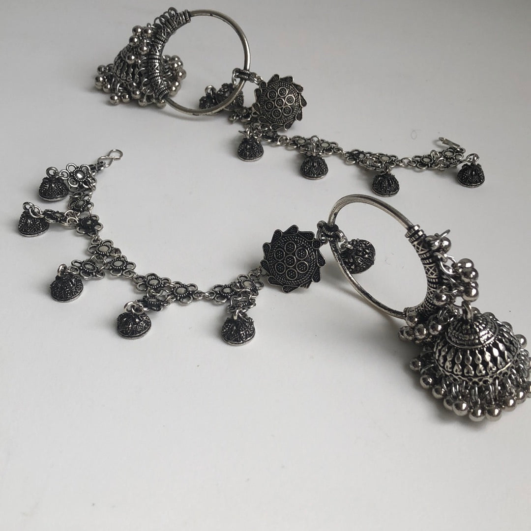 Oxidized Silver Jumke With Sahara Earring