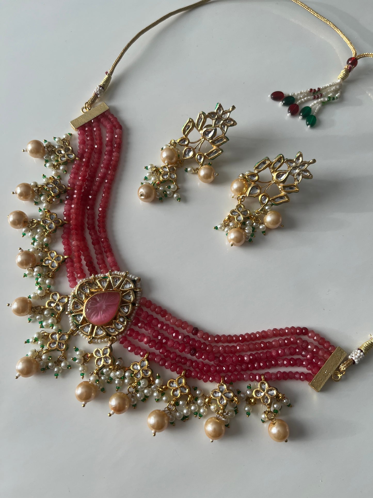 Pink Kundan Pearl Set