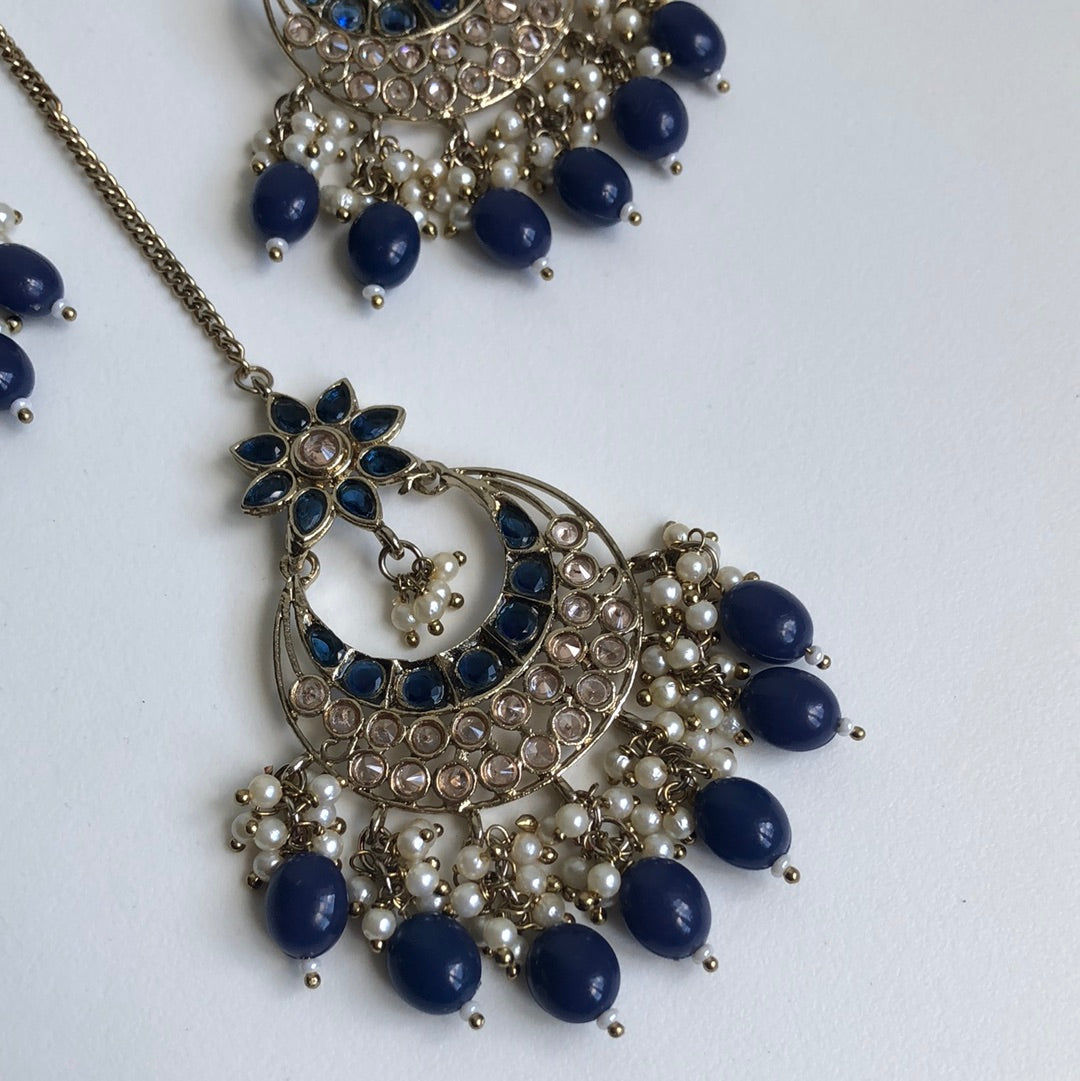 Navy Blue Earring Tikka Set