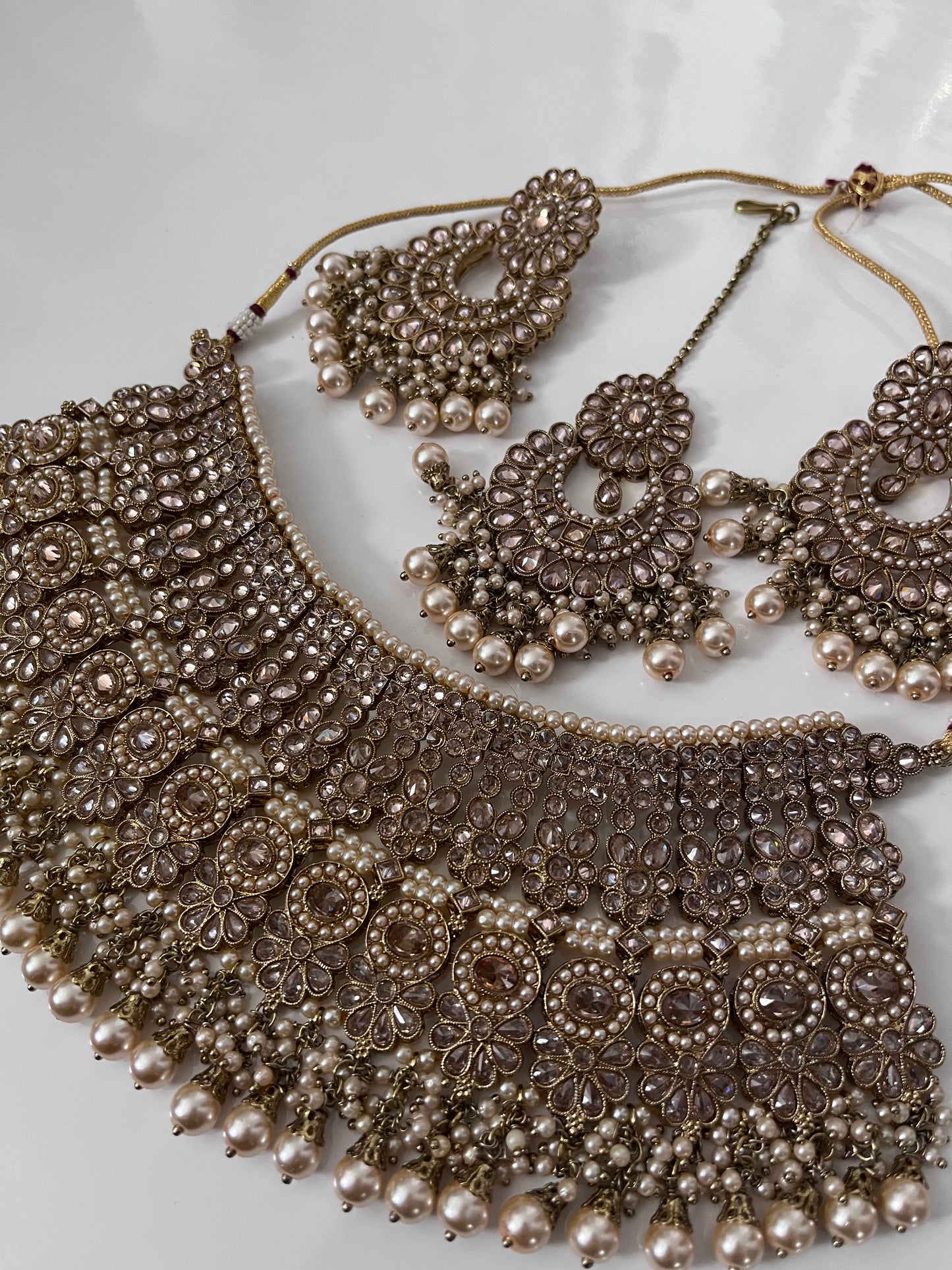 Gold Polki Bridal Necklace Earring Tikka Set