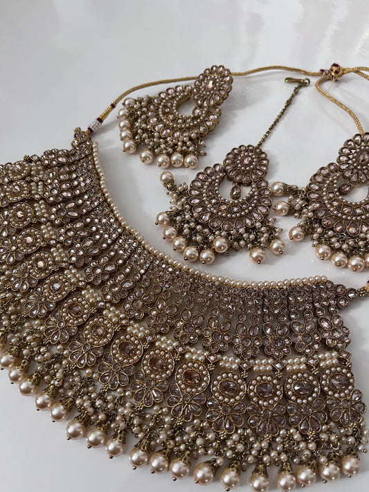 Gold Polki Bridal Necklace Earring Tikka Set