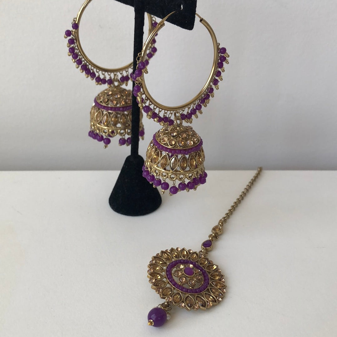 Purple Gold Jumke Earring Tikka Set