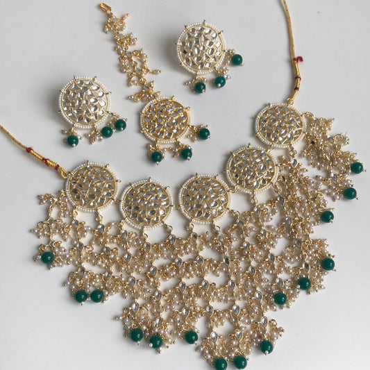 Circle Waterfall Emerald Green Necklace Earring Set