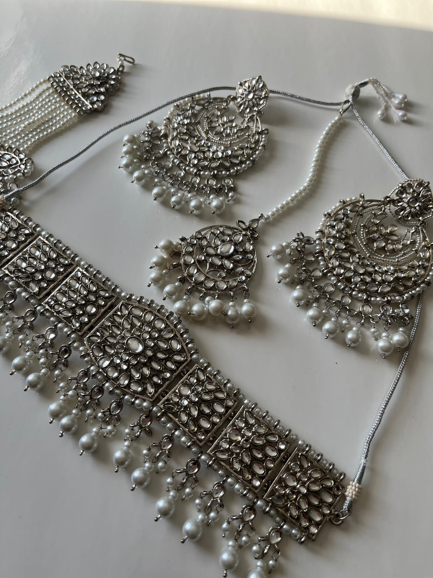 Pakistani Silver Choker Set With Passa